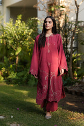 FW25DC-2880 RED 2PCS EMBROIDERED KURTA WITH TROUSER
