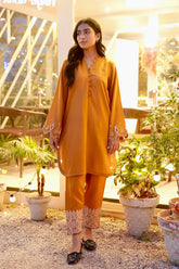 FW25DC-2881 MUSTARD 2PCS EMBROIDERED KURTA WITH TROUSER