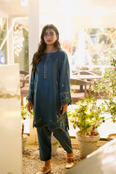 FW25DC-2884 TURQUOISE BLUE 2PCS EMBROIDERED KURTA WITH TROUSER
