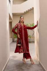 FW24DA-2613 MAROON 2PCS EMBROIDERED KURTA WITH TROUSER