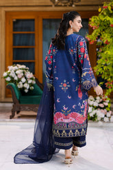 Silk Tunic - 2PCS HAND EMBELLISHED SHIRT WITH TROUSER-FW25DA-2875 NAVY BLUE