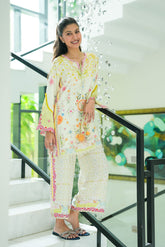 SS26DP-2951 CREAM 2PCS EMBROIDERED KURTA WITH TROUSER