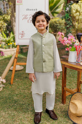 SS26DK-0223 - MINT GREEN - KURTA ,PAJAMA & WAIST COAT - 3PCS
