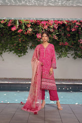 SS24DA-2514 DARK PINK 2PCS HAND EMBELLISHED SHIRT WITH TROUSER