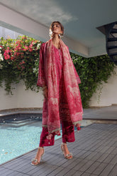 SS24DA-2514 DARK PINK 2PCS HAND EMBELLISHED SHIRT WITH TROUSER