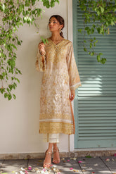 SS24DA-2513 MUSTARD 2PCS HAND EMBELLISHED SHIRT WITH TROUSER