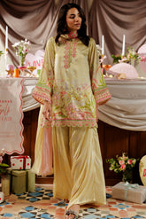 SS26DA-2936 YELLOW -SILK TUNIC- 2PCS HAND EMBELLISHED SHIRT WITH TROUSER