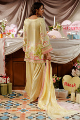 SS26DA-2936 YELLOW -SILK TUNIC- 2PCS HAND EMBELLISHED SHIRT WITH TROUSER