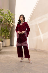 FW24DA-2610 MAROON 2PCS EMBROIDERED KURTA WITH TROUSER