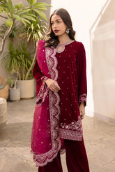 FW24DA-2610 MAROON 2PCS EMBROIDERED KURTA WITH TROUSER
