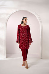 FW24DA-2624 MAROON 2PCS EMBROIDERED KURTA WITH TROUSER