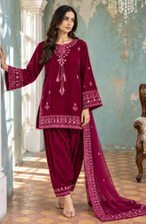FW26DA-3005 DARK PINK 2PCS EMBROIDERED KURTA WITH TROUSER
