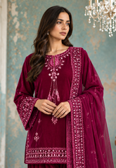 Dupatta : FW26DD-3005 DARK PINK EMBROIDERED DUPATTA