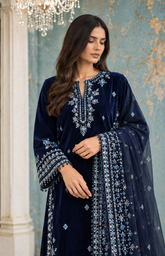 Dupatta : FW26DD-3004 NAVY BLUE EMBROIDERED DUPATTA