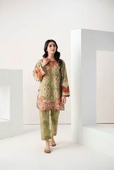DC-2266 GREEN 2PCS EMBROIDERED KURTA WITH TROUSER