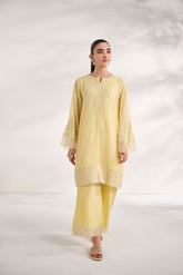 SS24DA-2584 YELLOW 2PCS EMBROIDERED KURTA WITH TROUSER