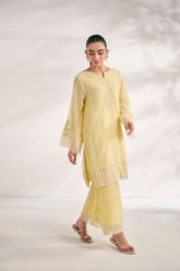 SS24DA-2584 YELLOW 2PCS EMBROIDERED KURTA WITH TROUSER