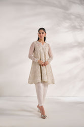 SS24DA-2480 WHITE 2PCS EMBROIDERED KURTA WITH TROUSER