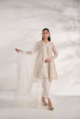 SS24DA-2480 WHITE 2PCS EMBROIDERED KURTA WITH TROUSER