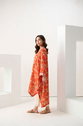 DC-0552 ORANGE PRINTED EMBROIDERED KURTA