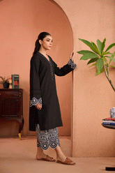 SS24DC-2458 BLACK 2PCS EMBROIDERED KURTA WITH TROUSER