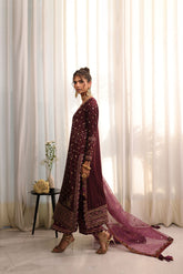Regal purple 3-piece luxury pret with heavy adda work and embellished organza dupatta.