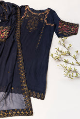 DA-2042 NAVY BLUE EMBROIDERED KURTA WITH DUPATTA