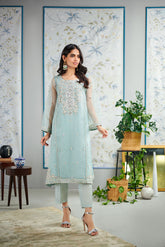 DA-1520 SKY-BLUE EMBROIDERED KURTA