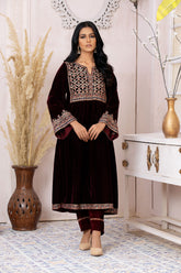 DA-1583 MAROON EMBROIDERED KURTA