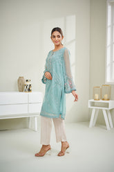 DA-1591 SKY BLUE EMBROIDERED KURTA