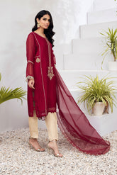DA-2005 MAROON EMBROIDERED KURTA WITH DUPATTA