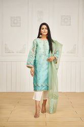 DA-2028 GREEN EMBROIDERED KURTA WITH DUPATTA
