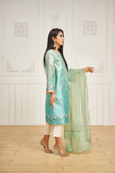 DA-2028 GREEN EMBROIDERED KURTA WITH DUPATTA