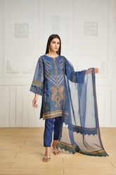 DA-2032 BLUE EMBROIDERED KURTA WITH DUPATTA