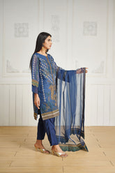 DA-2032 BLUE EMBROIDERED KURTA WITH DUPATTA