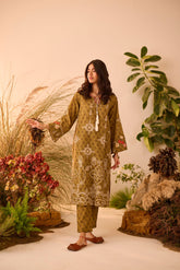 DC-2124 GREEN KHADDAR 2PCS EMBROIDERED KURTA WITH TROUSER