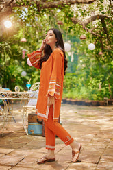 DC-2023 ORANGE 2PCS EMBROIDERED KURTA WITH TROUSER