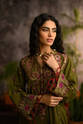 DC-2109 GREEN KARANDI 2PCS EMBROIDERED KURTA WITH TROUSER