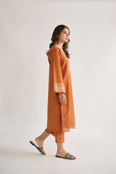 DC-2113 ORANGE KHADDAR 2PCS EMBROIDERED KURTA WITH TROUSER