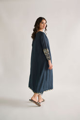 DC-2129 NAVY BLUE KARANDI 2PCS EMBROIDERED KURTA WITH TROUSER