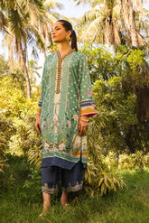 DC-2139 GREEN 2PCS HAND EMBELLISHED SHIRT WITH TROUSER