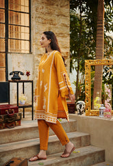 DC-2020 ACRYLIC ORANGE 2PCS EMBROIDERED KURTA WITH TROUSER