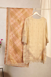 DA-2022 BEIGE EMBROIDERED KURTA WITH DUPATTA