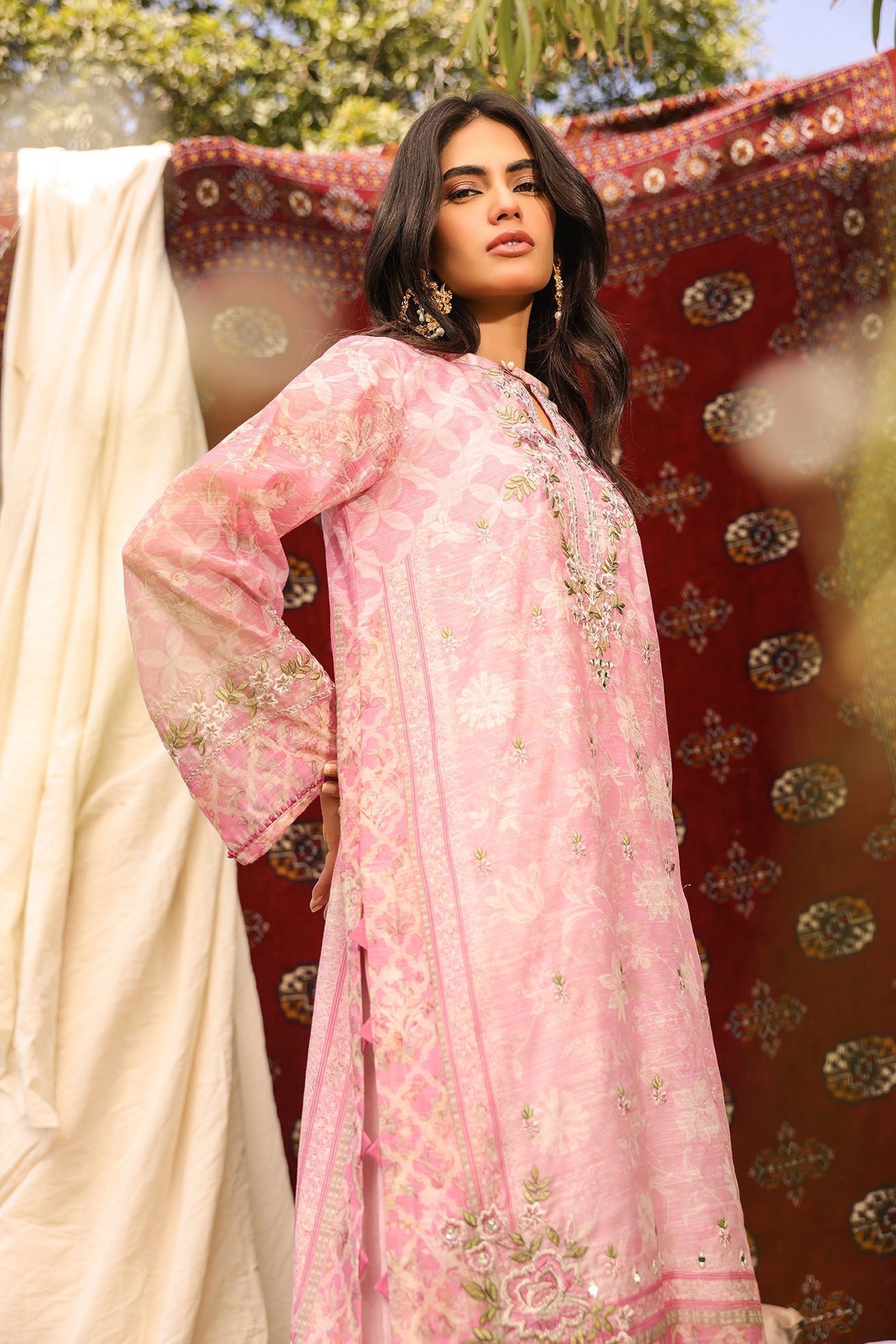 DA-2131 PINK 2PCS  EMBROIDERED KURTA WITH TROUSER