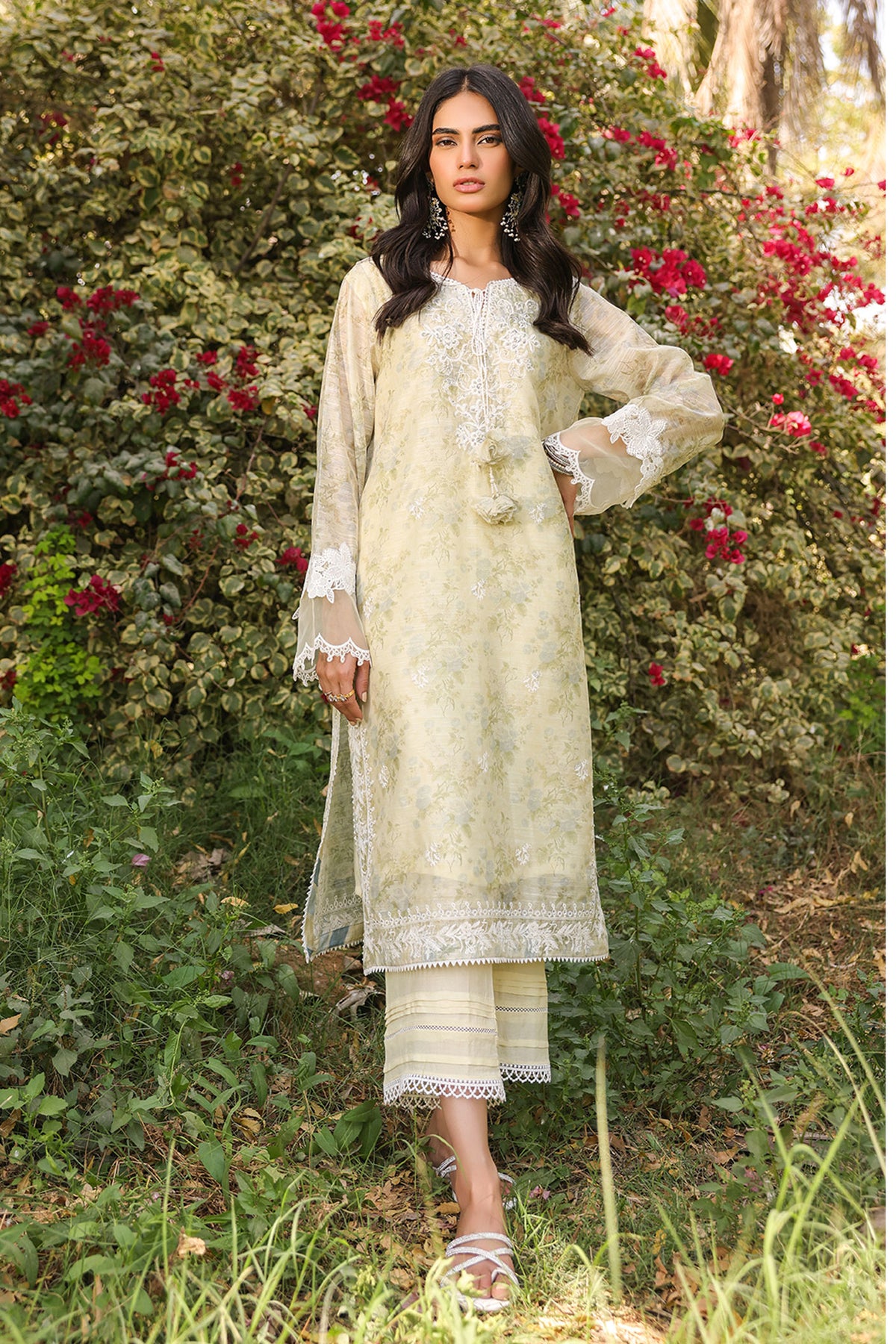 DA-2136 LEMON 2PCS  EMBROIDERED KURTA WITH TROUSER