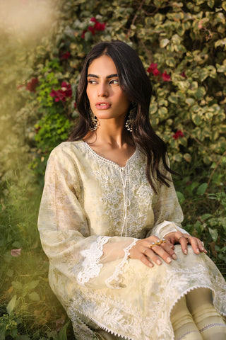 DA-2136 LEMON 2PCS  EMBROIDERED KURTA WITH TROUSER
