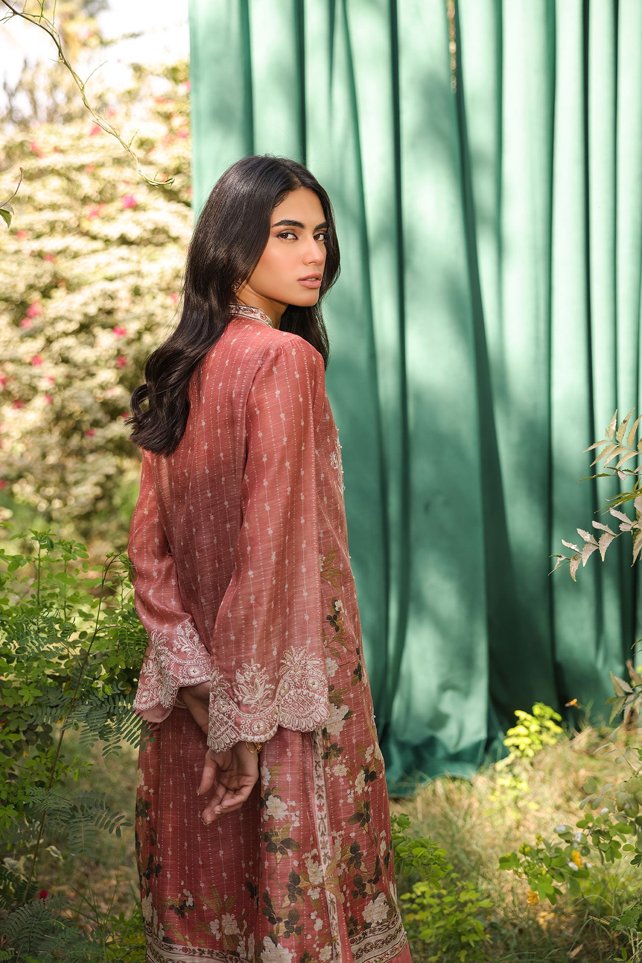 DA-2130 RUST 2PCS  EMBROIDERED KURTA WITH TROUSER