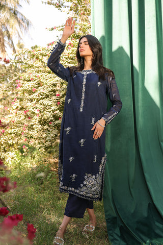 DA-2127 NAVY BLUE 2PCS  EMBROIDERED KURTA WITH TROUSER