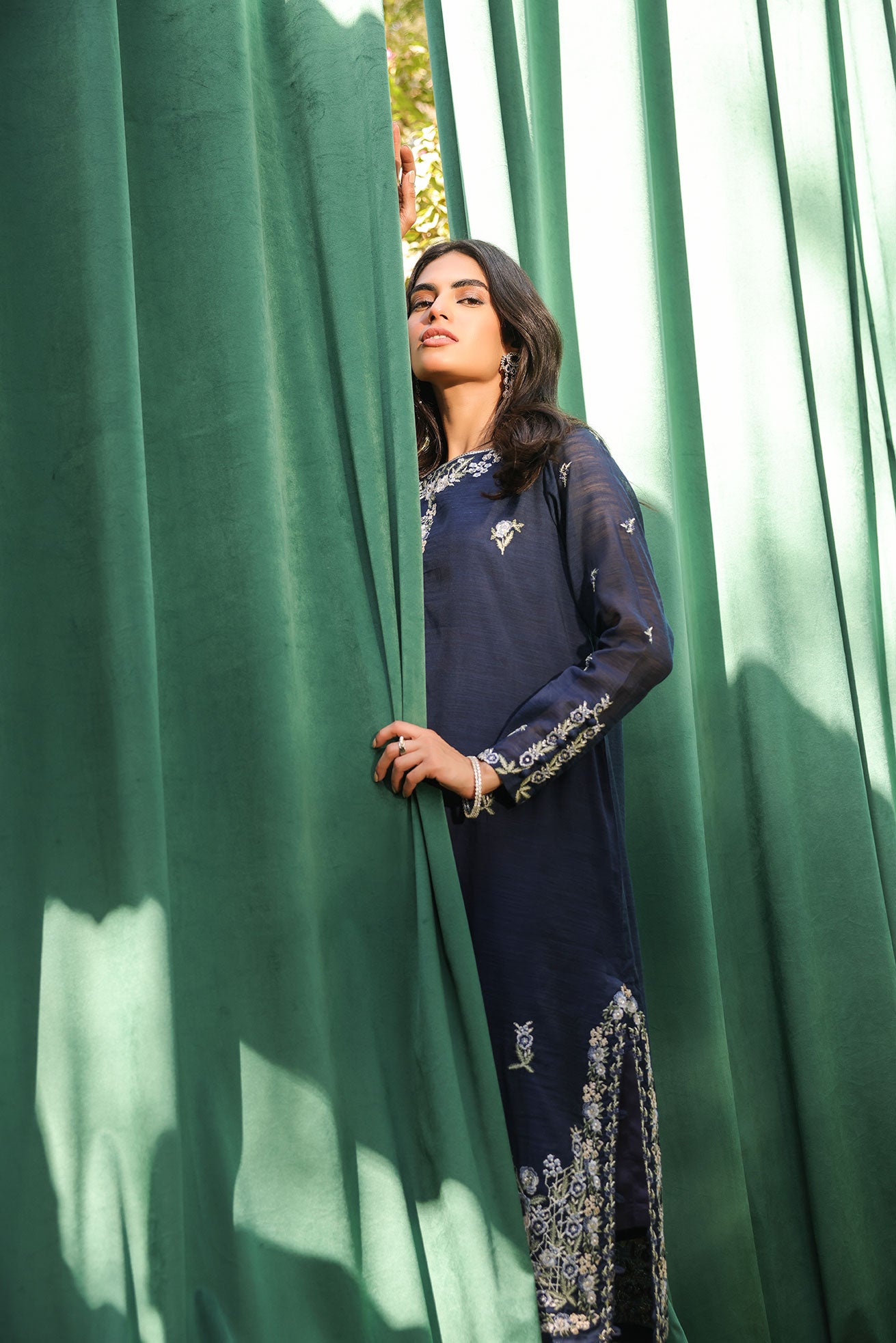 DA-2127 NAVY BLUE 2PCS  EMBROIDERED KURTA WITH TROUSER