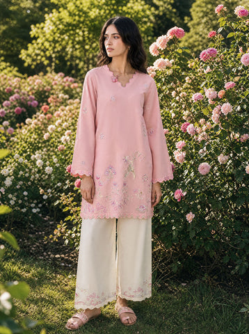 SS26DC-2627 LIGHT PINK 2PCS  EMBROIDERED KURTA WITH TROUSER